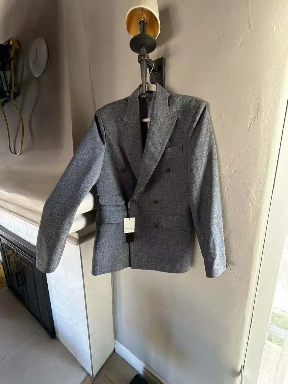 Boss Club & Nifomnic Gray Plaid Double-Breasted Luxury Fabric Blazer